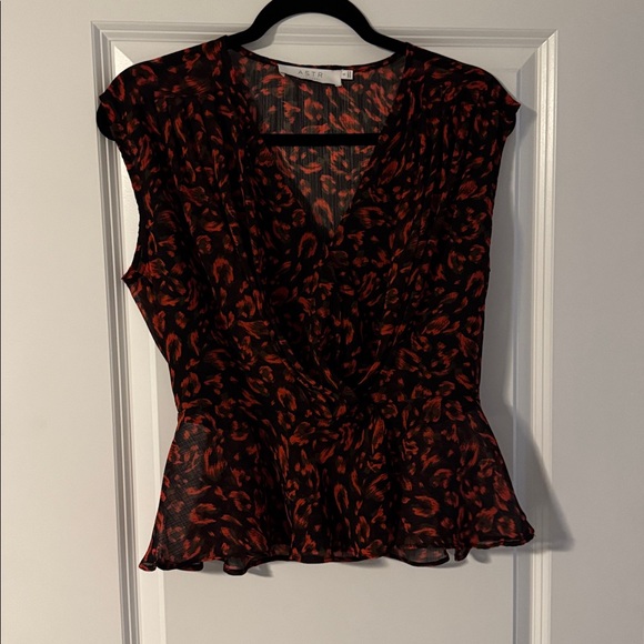Astr Tops - ASTR the Label Leopard Print Faux Wrap - Peplum Top